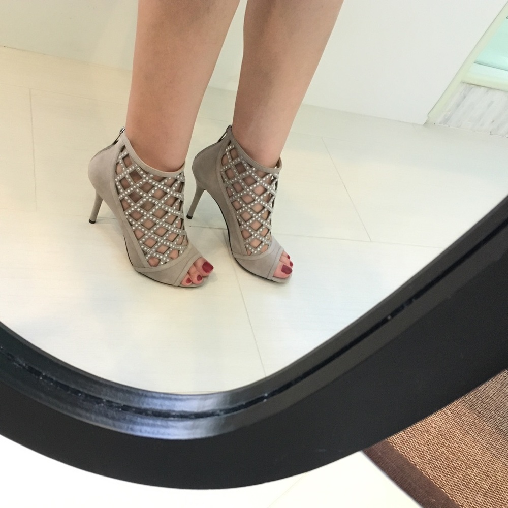 SOLD Michael Kors suede studded peep toe in gray
